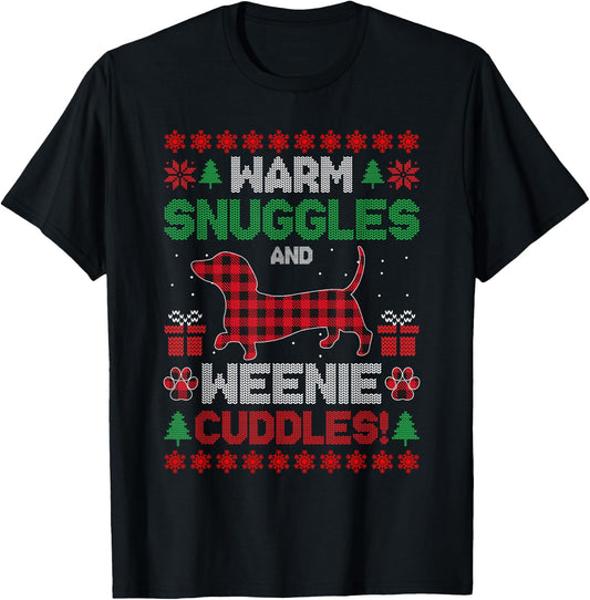Weenie Dog Christmas Pajama Shirt Cute Weiner Ugly Christmas Men Women Kids T-Shirt - T-Shirt | Black
