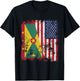 Grenada USA Flag Distressed - Half American T-Shirt - T-Shirt | Black