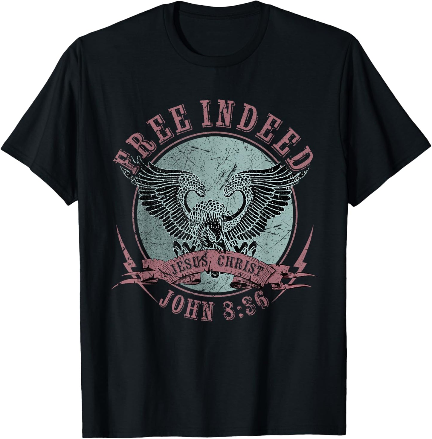 Free Indeed Faith Based Christian, John 8:36 Bible Verse T-Shirt - T-Shirt | Black