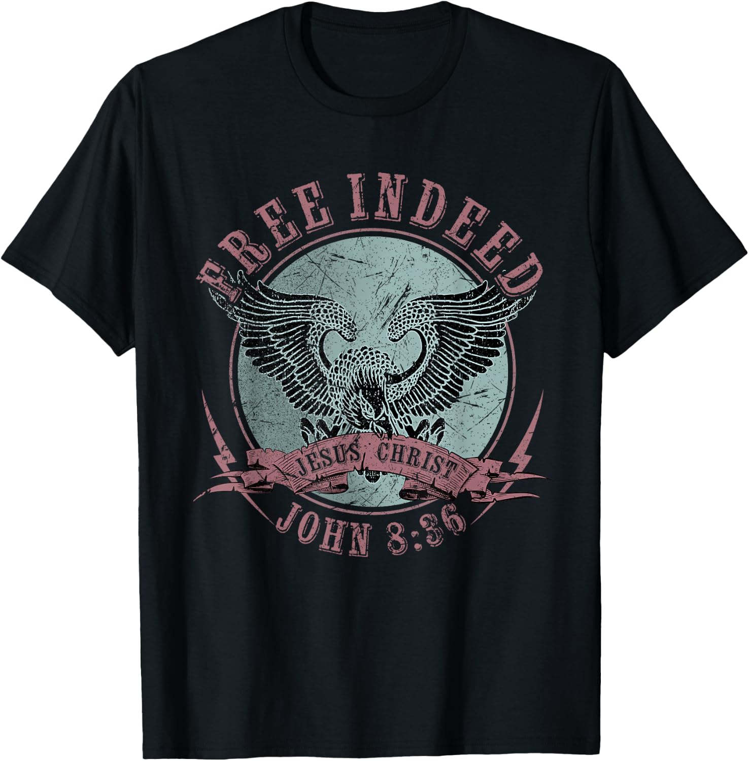 Free Indeed Faith Based Christian, John 8:36 Bible Verse T-Shirt - T-Shirt | Black