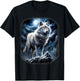 Wolf on Hill by Moon and Universe Fantasy Art Wildlife T-Shirt - T-Shirt | Black