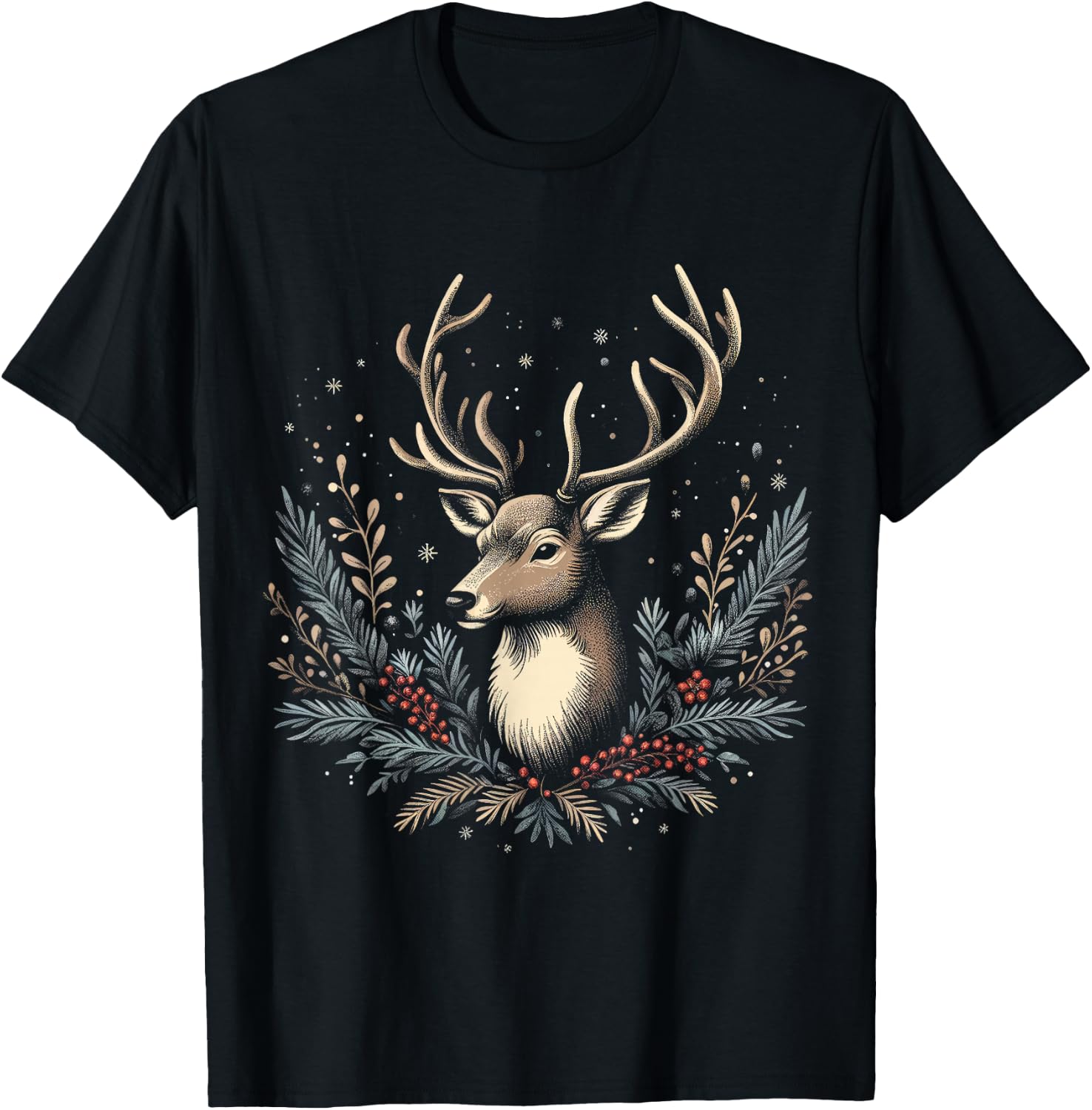 Christmas Reindeer Merry Christmas Xmas Morning Holiday T-Shirt - T-Shirt | Black