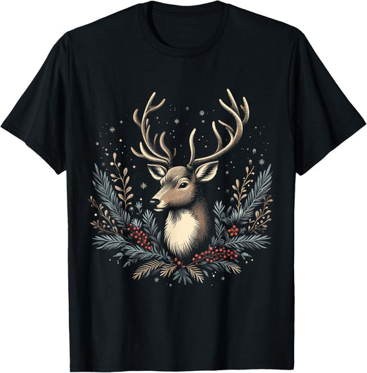 Christmas Reindeer Merry Christmas Xmas Morning Holiday T-Shirt - T-Shirt | Black