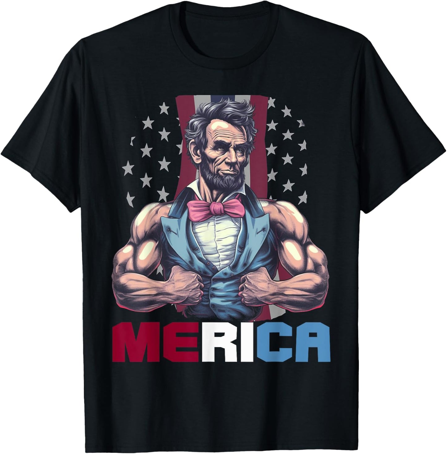 USA 4th Of July, Abraham Lincoln Funny Workout Muscles Women Kids Men T-Shirt - T-Shirt | Black