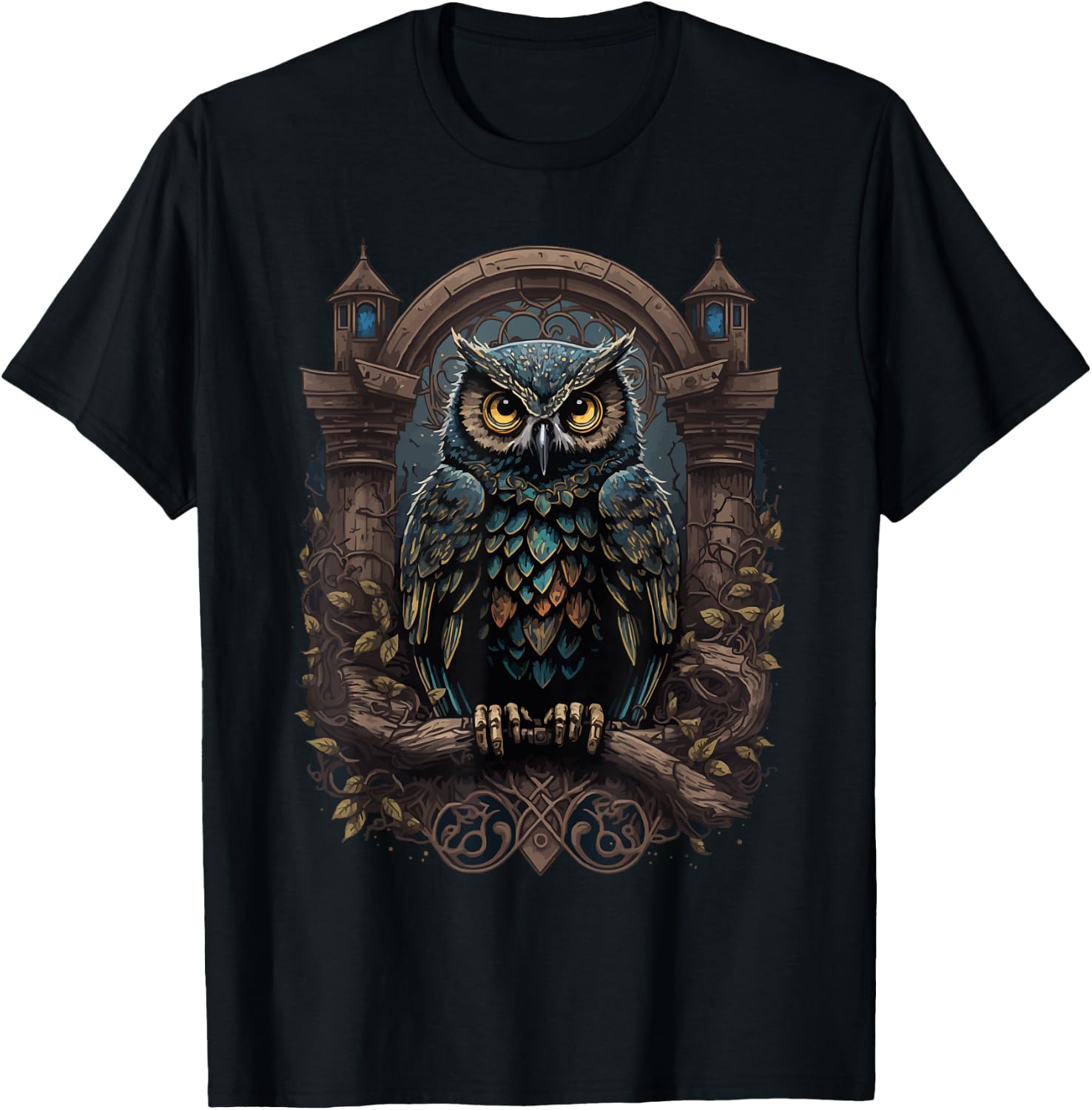 Gothic Pagan Wicca Witchcraft Occult Gothic Owl Moon Phase Black , Girls, Witchcraft Enthusiasts, , Short Sleeve, Size Small T-Shirt - T-Shirt | Black