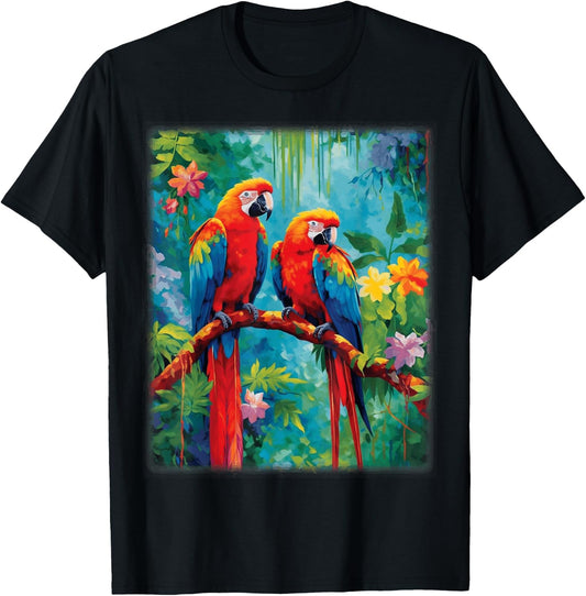 Colorful Parrots Rain Forest Jungle Macaw Parrot Men Women T-Shirt - T-Shirt | Black