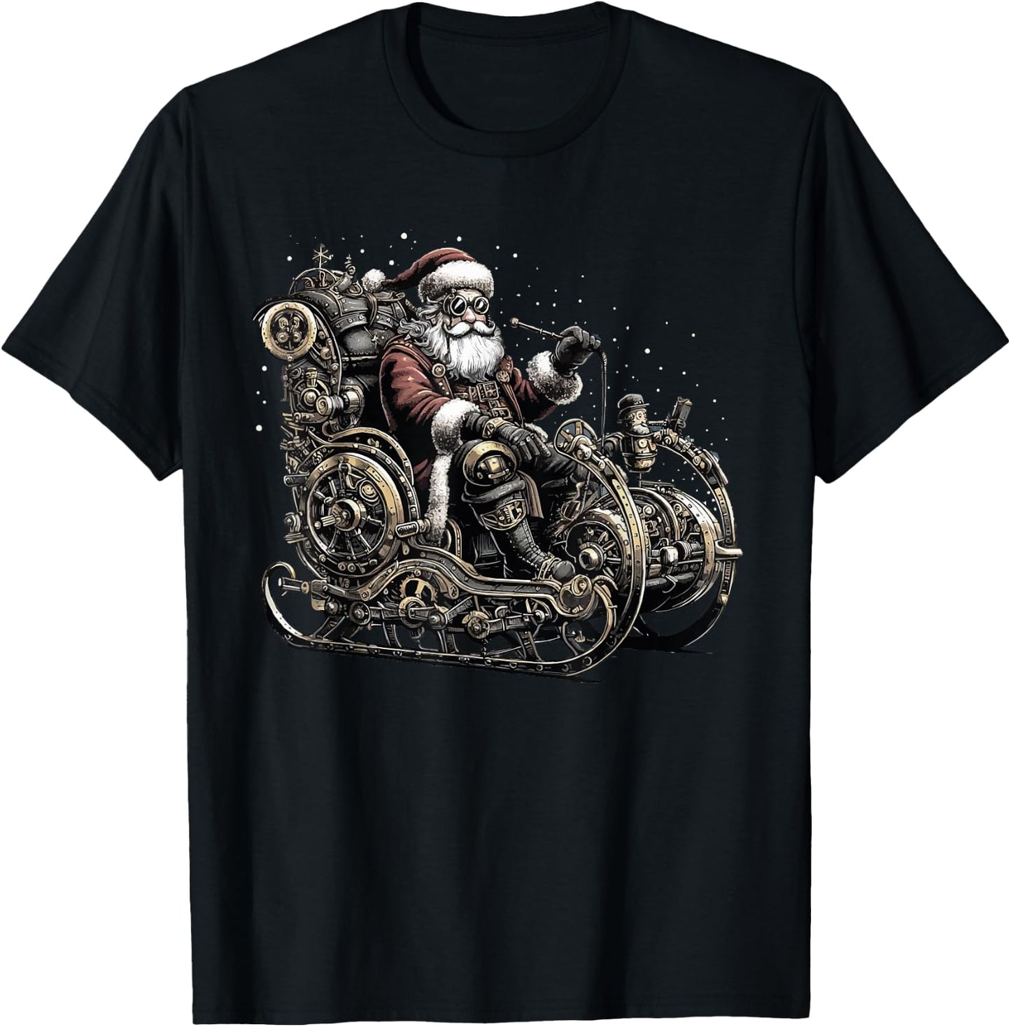Retro Steampunk Santa Snowman Christmas Fantasy Sci-fi T-Shirt - T-Shirt | Black