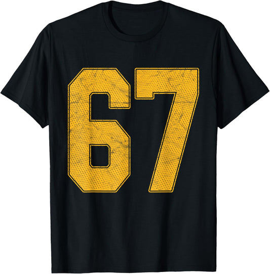 Number 67 Numbered Uniform Sports Team Jersey 67th Birthday T-Shirt - T-Shirt | Black