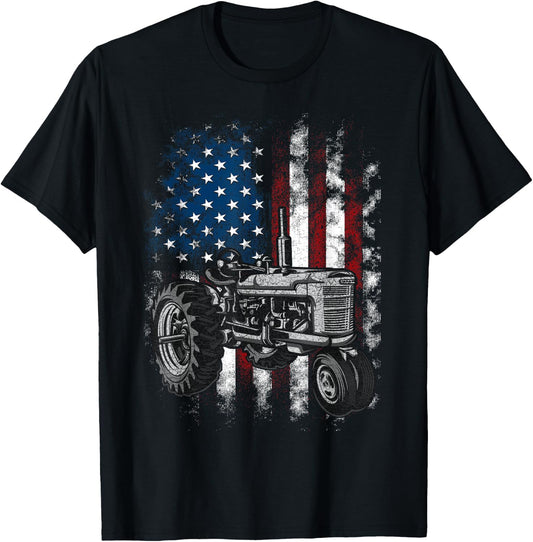 Patriotic Tractor American Flag Tractor Farm USA Farming T-Shirt - T-Shirt | Black