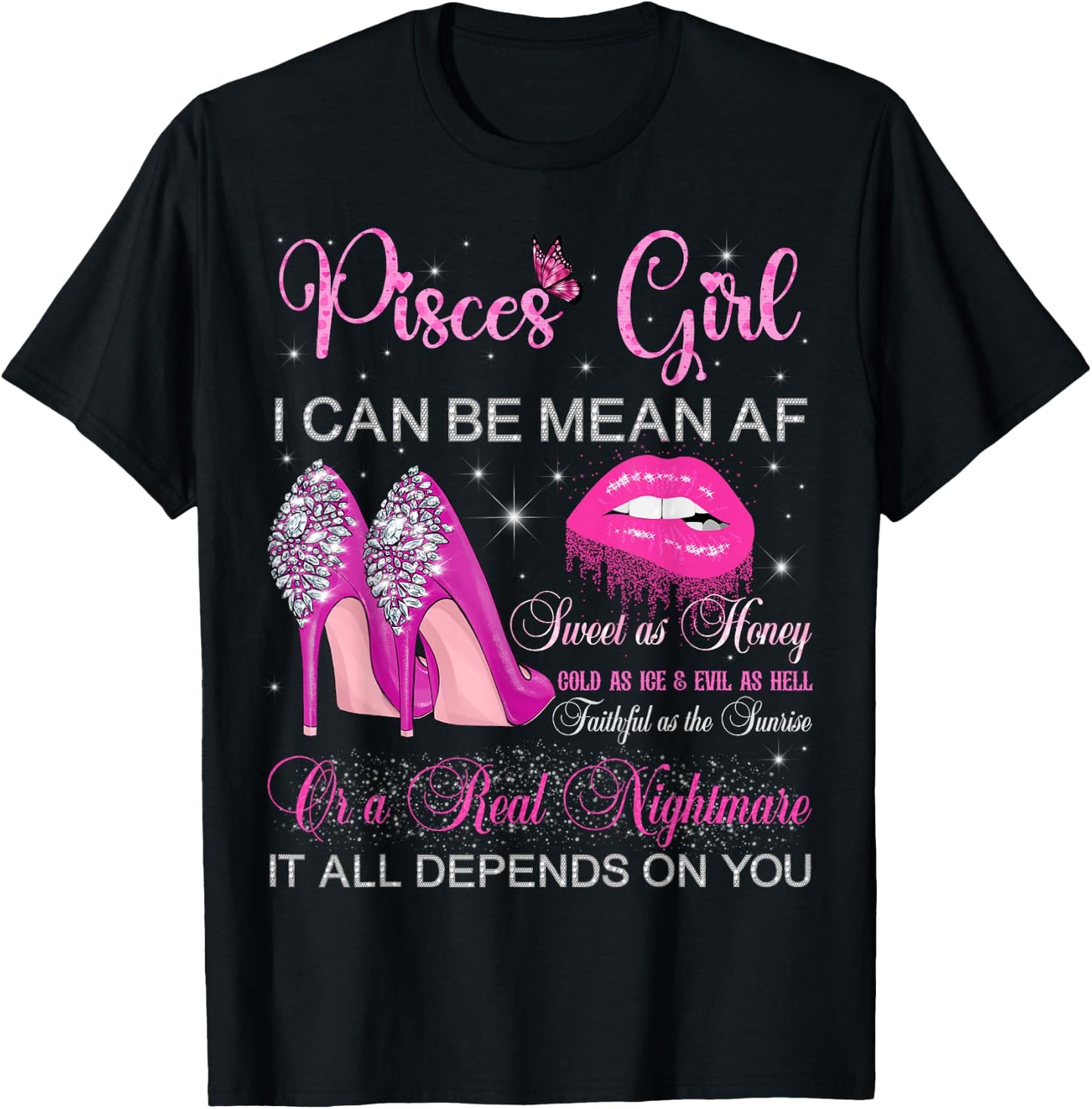 Pisces Girl Birthday High Heels Dripping Lips Women T-Shirt - T-Shirt | Black