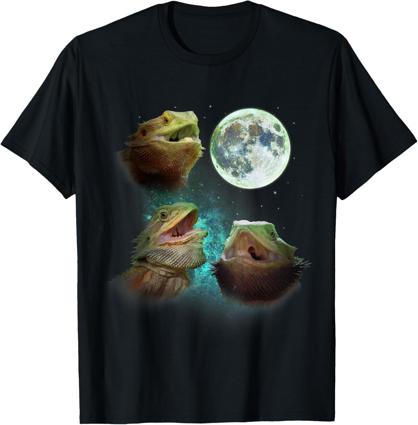 Three Bearded Dragons Howl At Moon 3 Wolfs - Wolves Parody T-Shirt - T-Shirt | Black