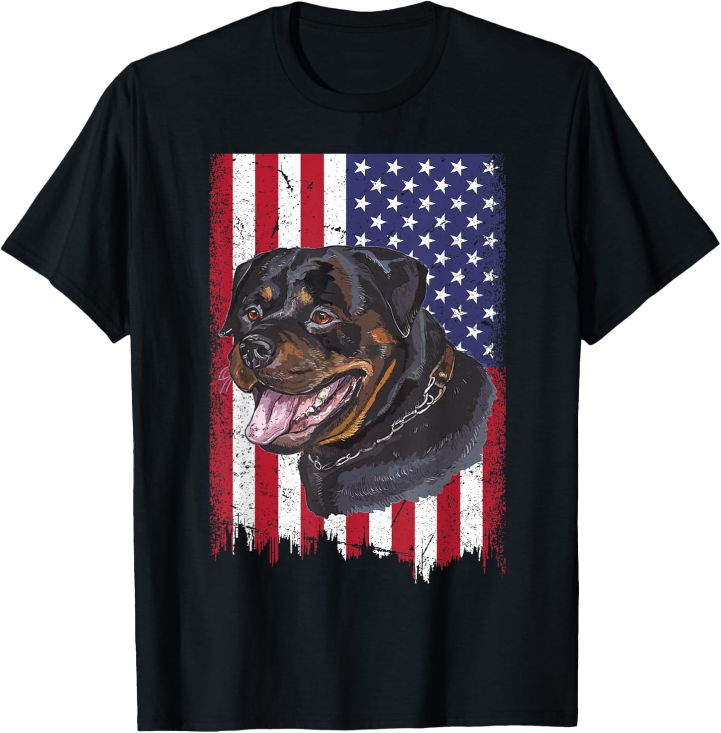 Rottweiler Dog Lover Father's Day USA American Flag Vintage T-Shirt - T-Shirt | Black
