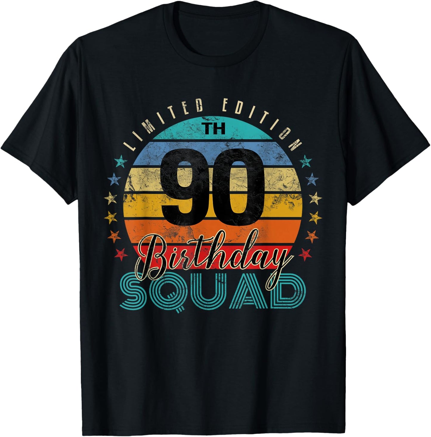 90 Year Old Birthday Squad Vintage 90th B-Day Group Friends T-Shirt - T-Shirt | Black