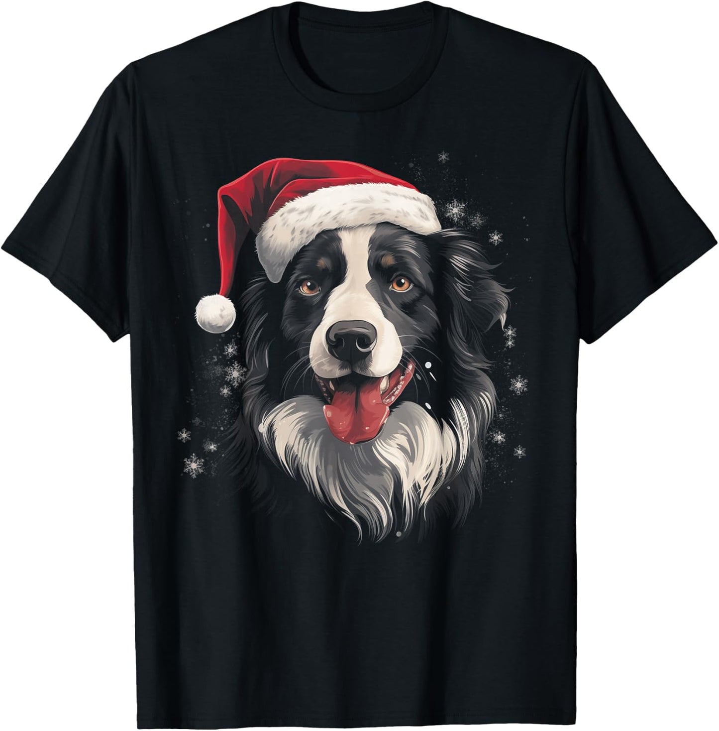 Border Collie Dog Funny Christmas Santa Hat Tree Matching T-Shirt - T-Shirt | Black