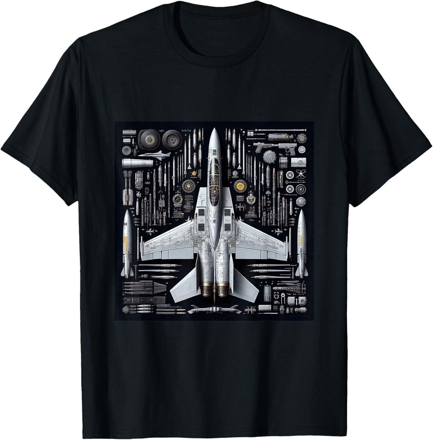 F-14 Tomcat Fighter Jet Anatomy Blueprint Military Aviation T-Shirt - T-Shirt | Black