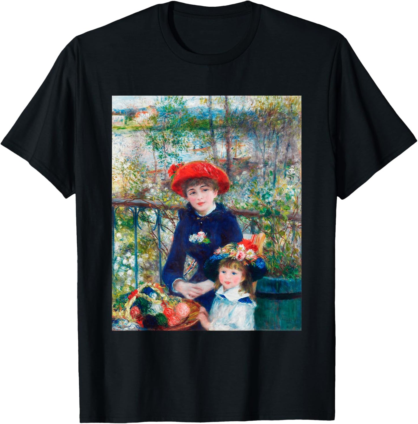 Two Sisters On Terrace Renoir Impressionist Colorful T-Shirt - T-Shirt | Black