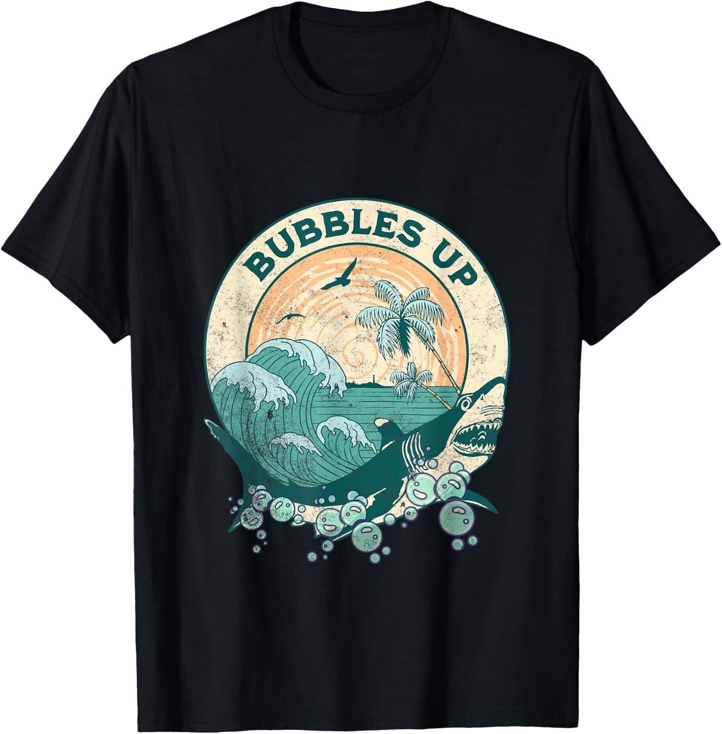 Cool Vintage Bubbles Up Shark Women And Kids T-Shirt - T-Shirt | Black