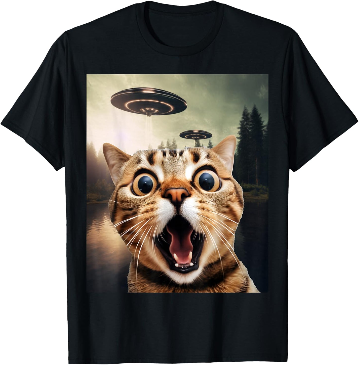 Alien UFO Funny Cat Shirt - Funny Cat Shirts for Cat Dad/Mom T-Shirt - T-Shirt | Black