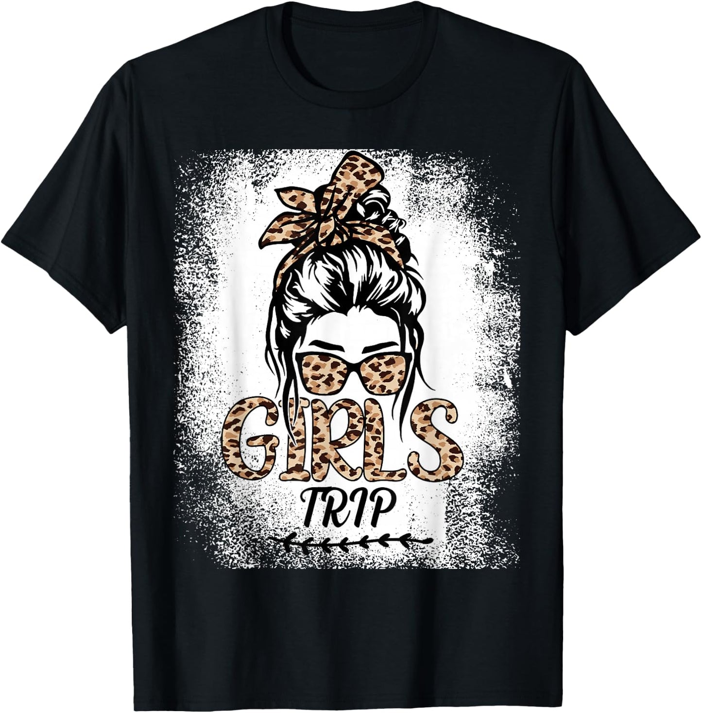 Girls Trip 2026 Messy Bun Leopard Best Friend Summer Party T-Shirt - T-Shirt | Black