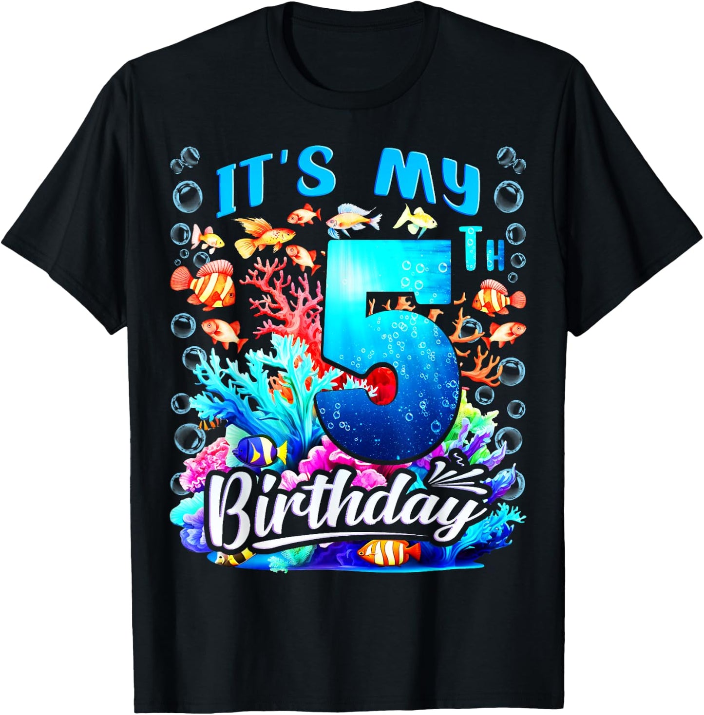It's My 5th Birthday Boy Sea Fish Ocean Animals Aquarium T-Shirt - T-Shirt | Black