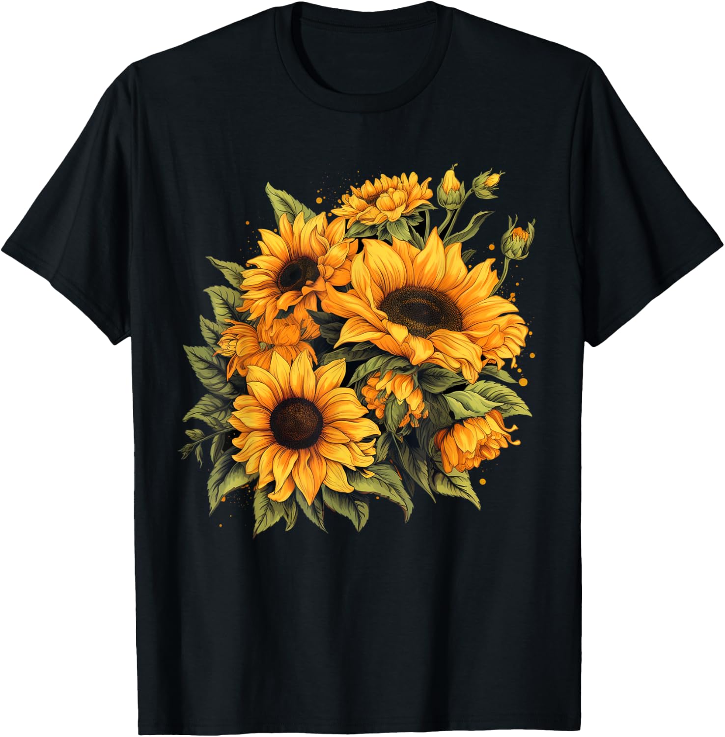 Yellow Sunflowers Cute summer flowers Floral Positivity T-Shirt - T-Shirt | Black