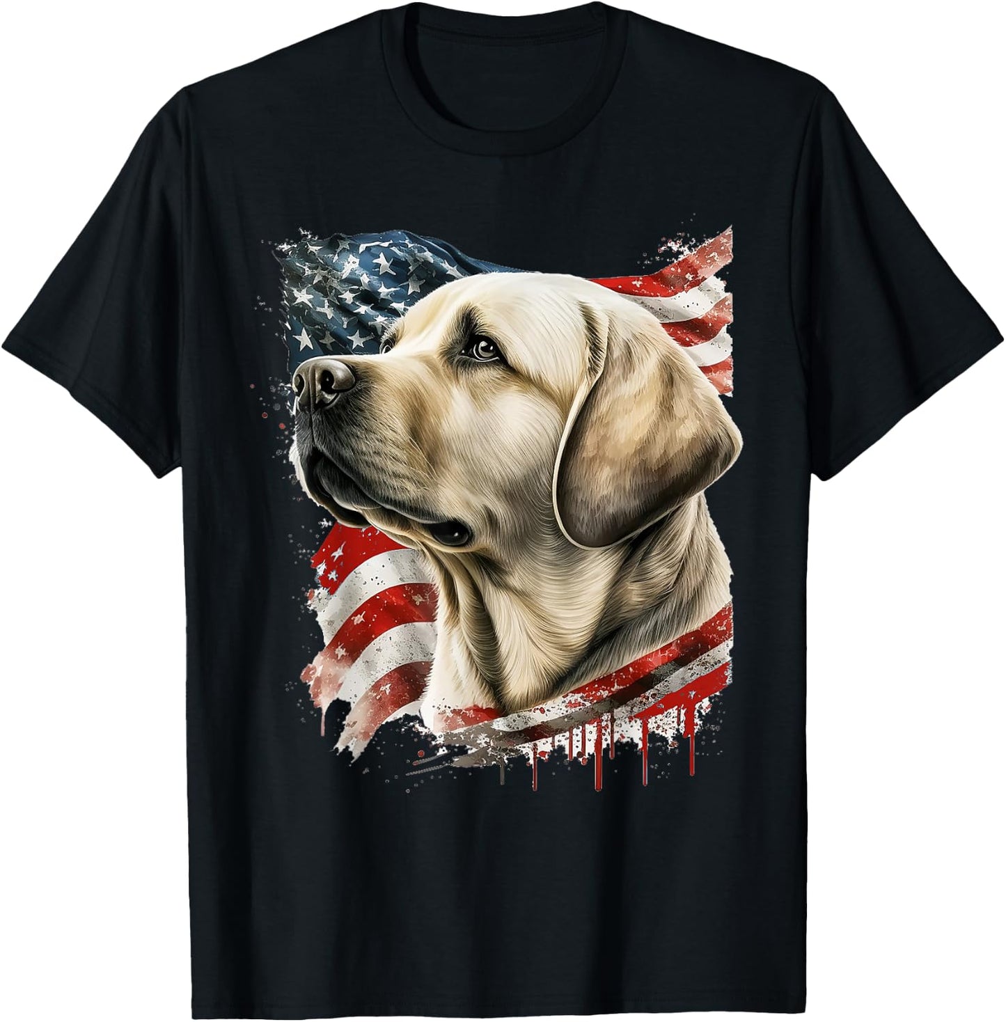 Yellow Lab with The American Flag T-Shirt - T-Shirt | Black