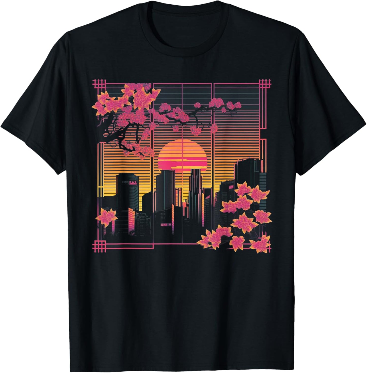 Cherry Blossom Japanese Japan Tokyo Vaporwave Synthwave 80s T-Shirt - T-Shirt | Black