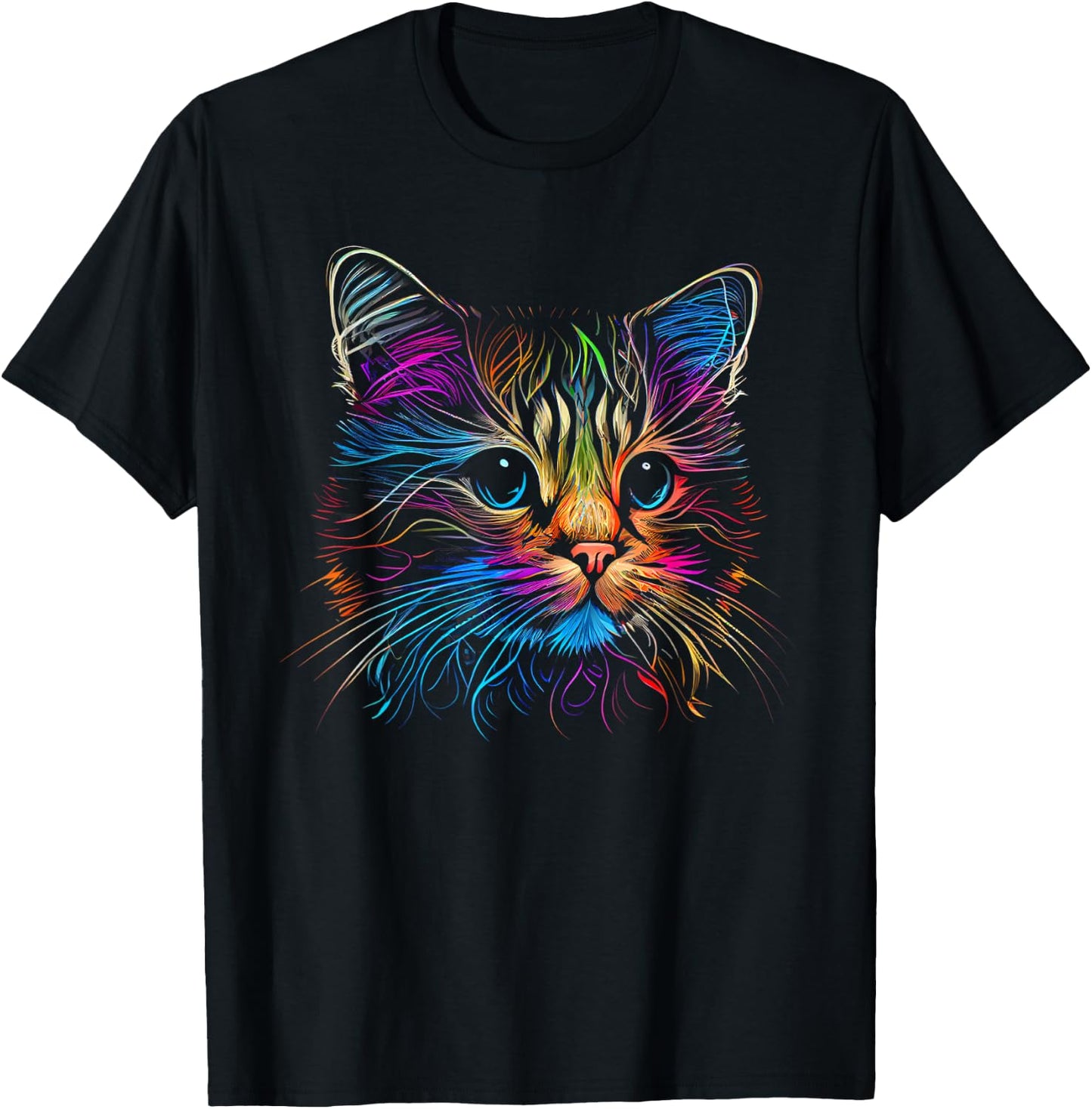 Cats Colorful Cat Cat's Head Catlovers T-Shirt - T-Shirt | Black