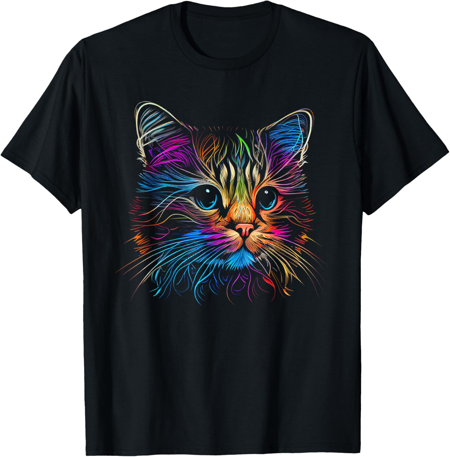 Cats Colorful Cat Cat's Head Catlovers T-Shirt - T-Shirt | Black