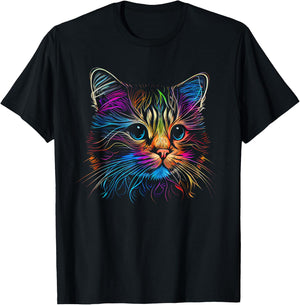 Cats Colorful Cat Cat's Head Catlovers T-Shirt - T-Shirt | Black