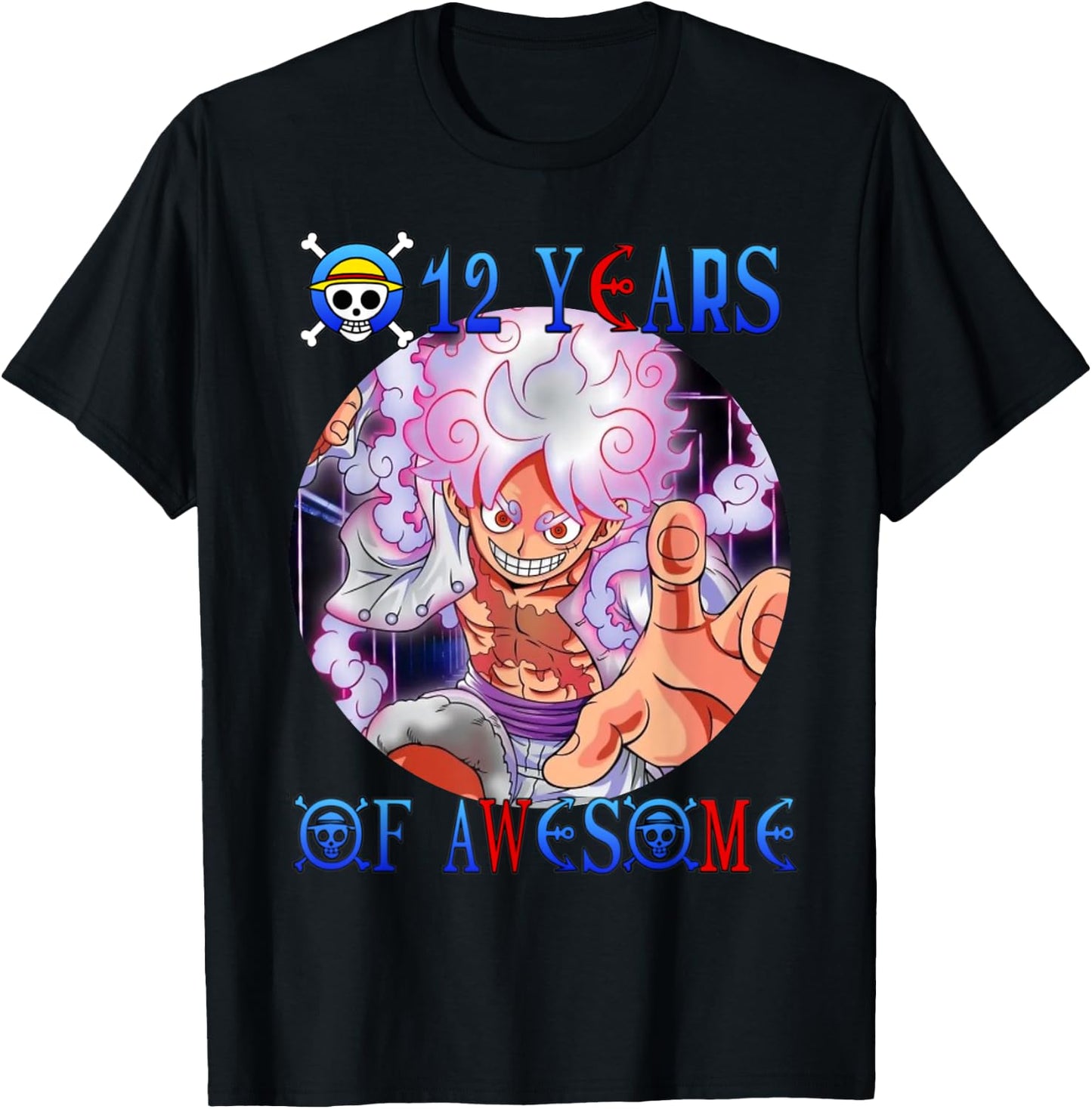12 Years Of Awesome 12th Birthday Anime Birthday Theme T-Shirt - T-Shirt | Black