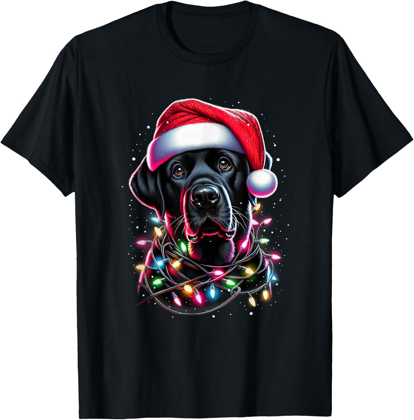Black Lab Labrador Christmas Tree Light Pajama Dog Xmas T-Shirt - T-Shirt | Black