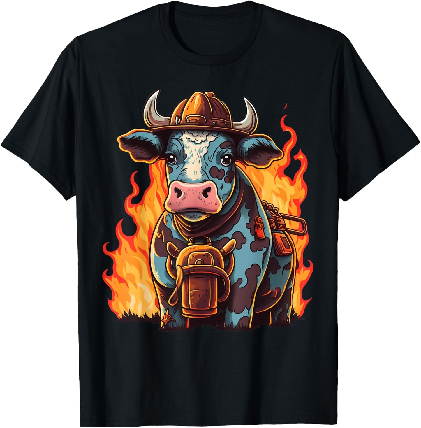 Cattle Fireman on Firefighter Cow T-Shirt - T-Shirt | Black