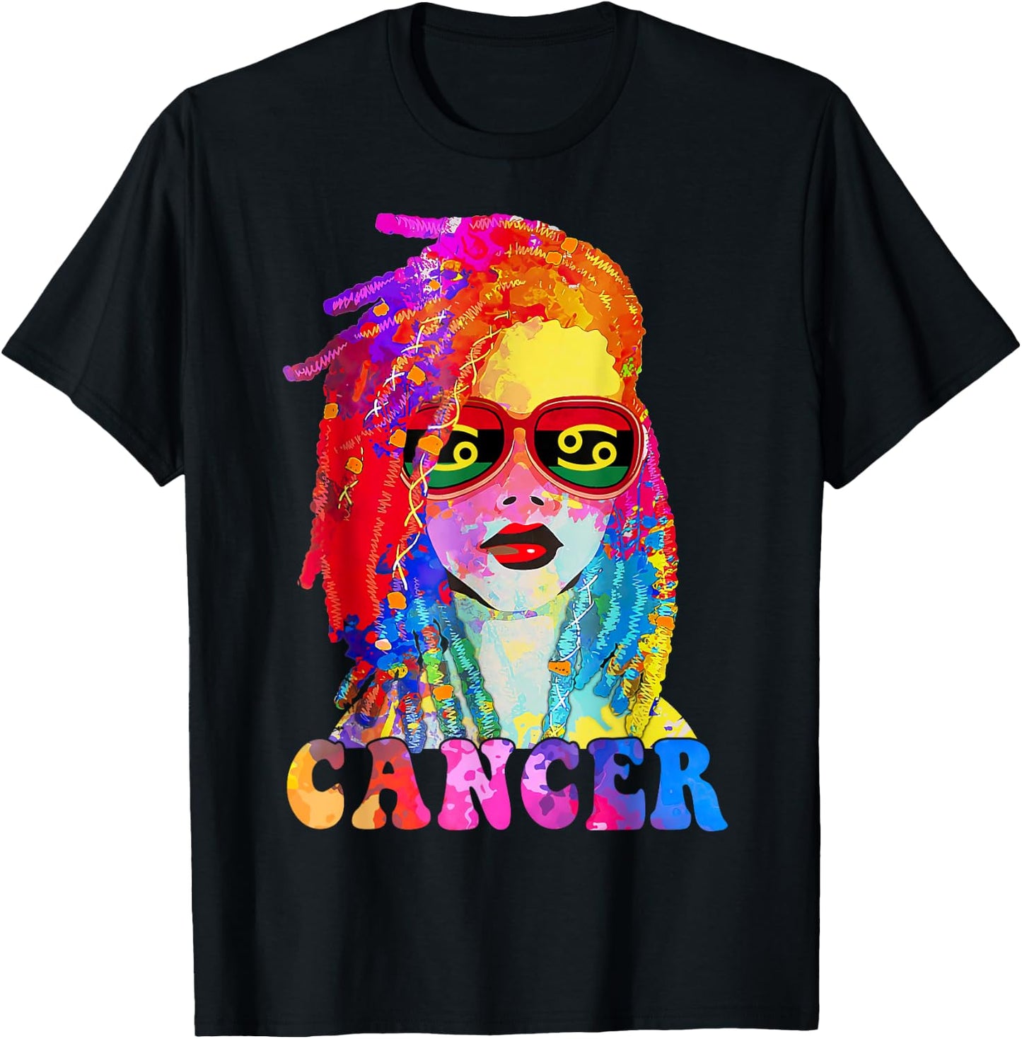 Cancer Loc'd Woman Black Queen Art Zodiac Birthday T-Shirt - T-Shirt | Black