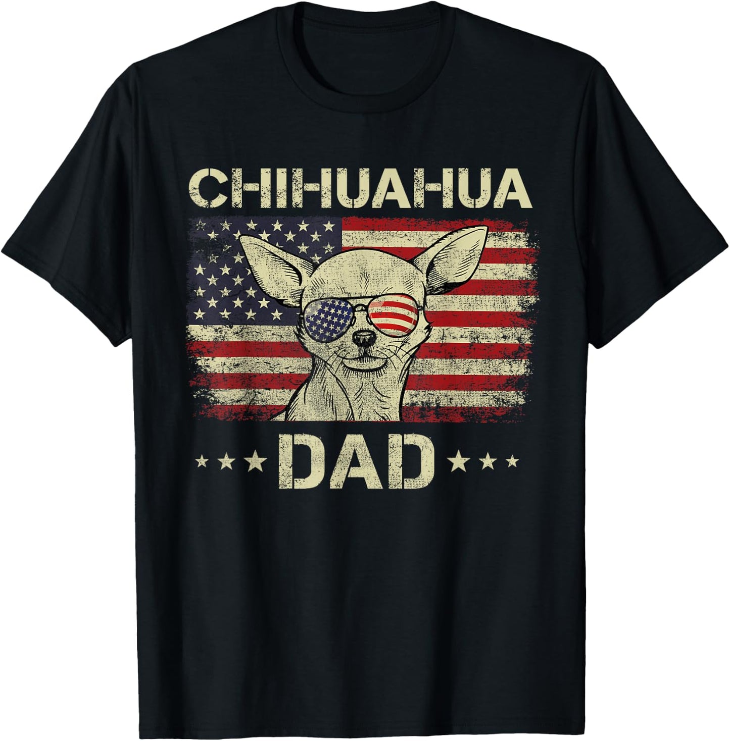 Chihuahua Dad Dog Lovers American Flag 4th Of July Men T-Shirt - T-Shirt | Black