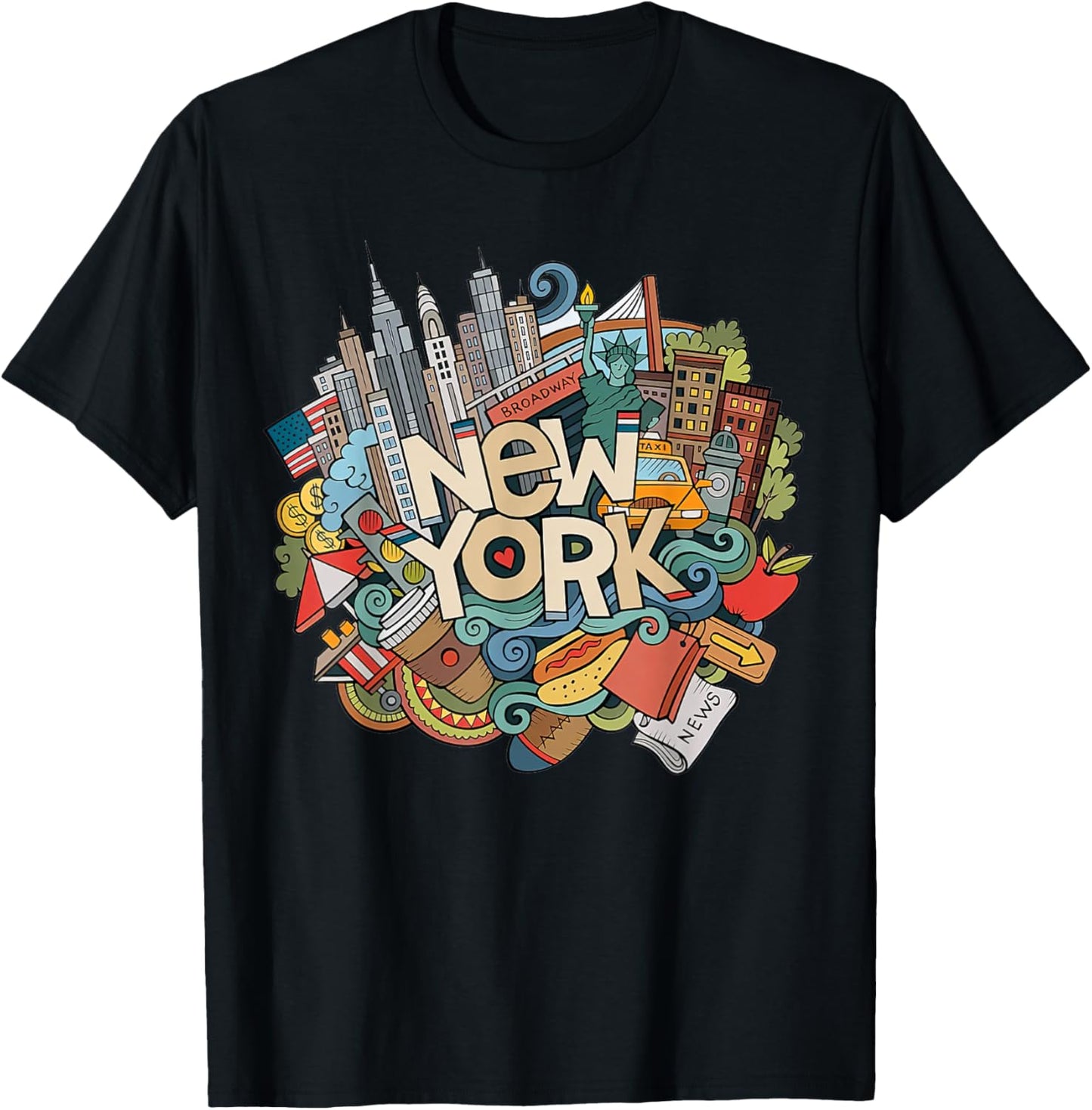 New York City NYC Iconic Skyline Big Apple Gift Souvenir T-Shirt - T-Shirt | Black