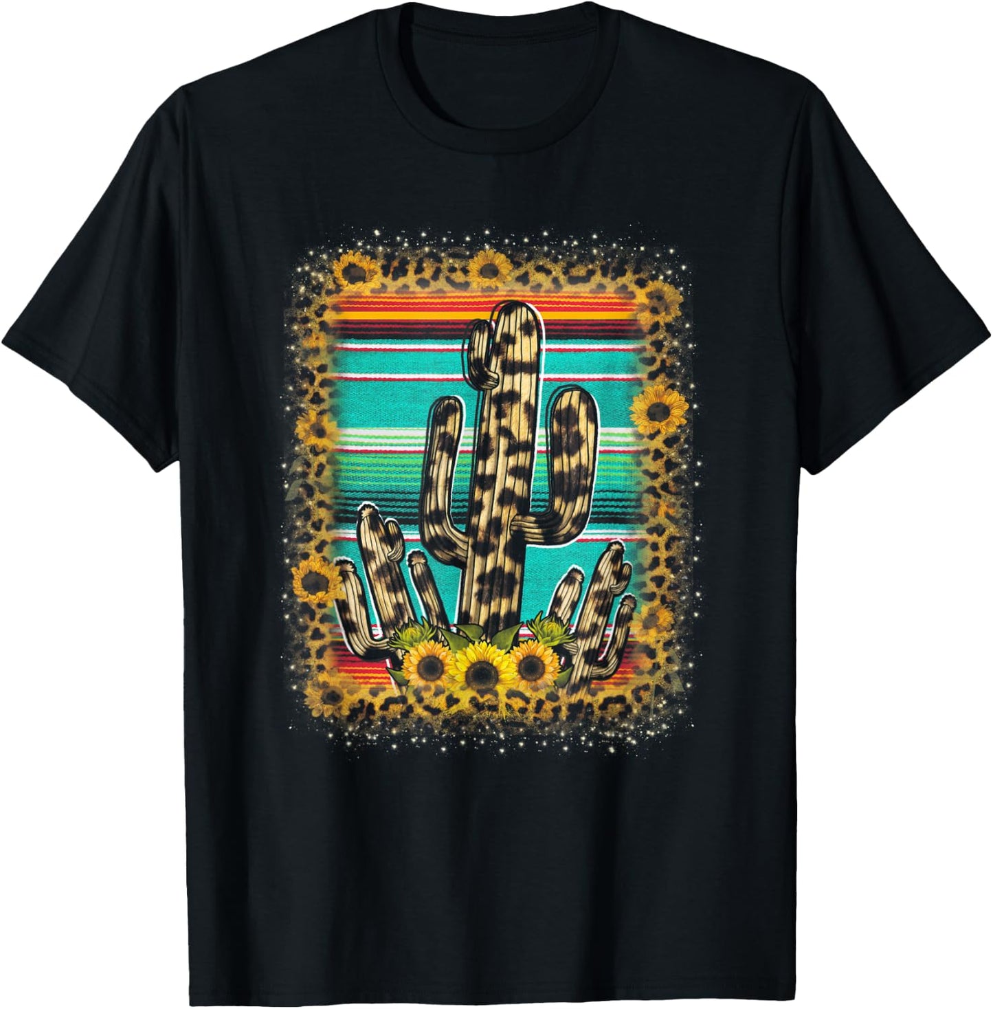 Cowhide Texas Cactus Serape Western Rodeo Horse Lovers T-Shirt - T-Shirt | Black