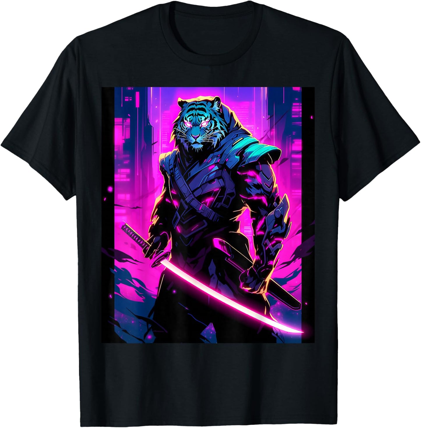 Night's Warrior: Featuring a Tiger Samurai in the Darkness T-Shirt - T-Shirt | Black