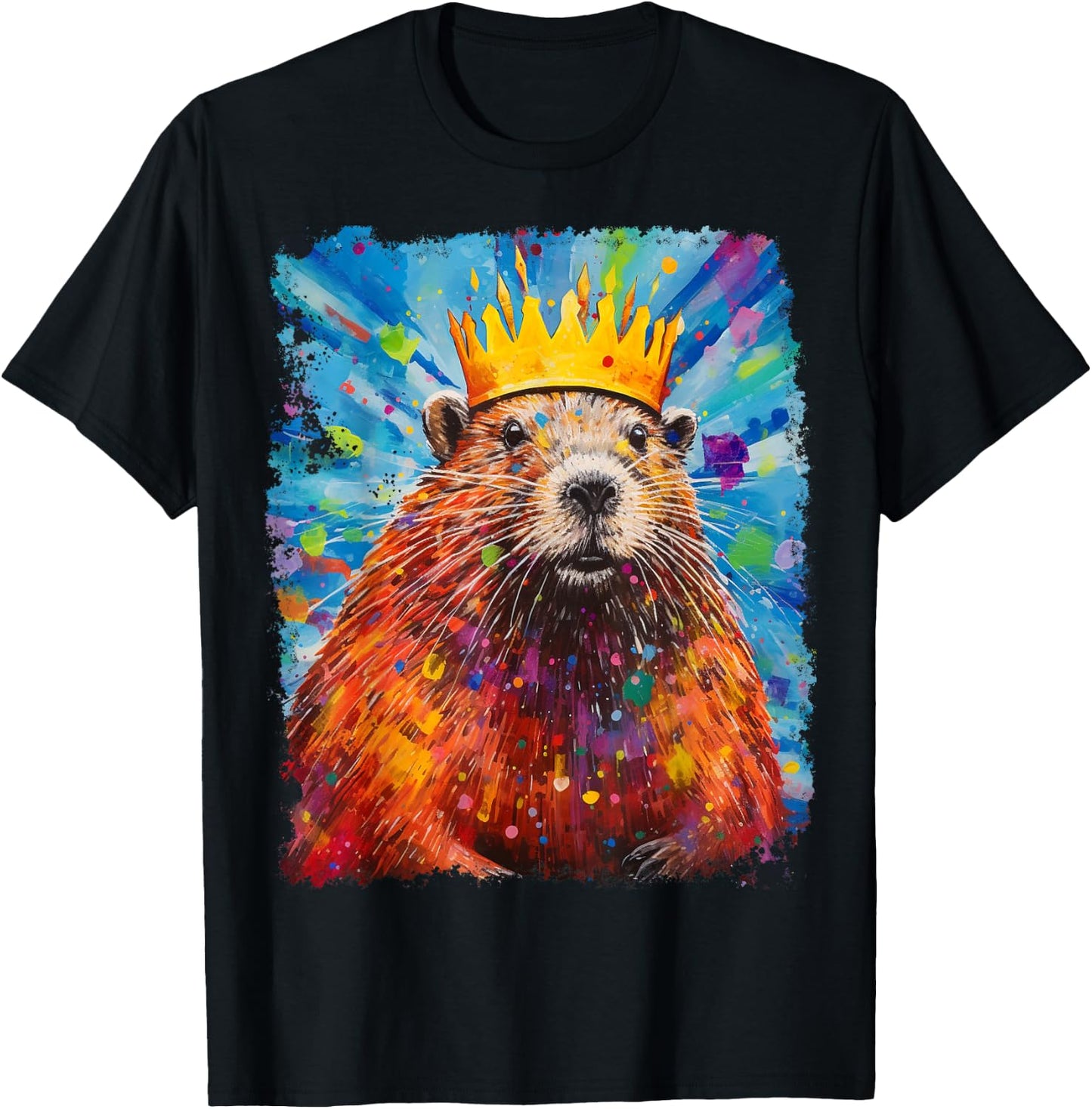 Pop Art Colorful Beaver King Queen T-Shirt - T-Shirt | Black