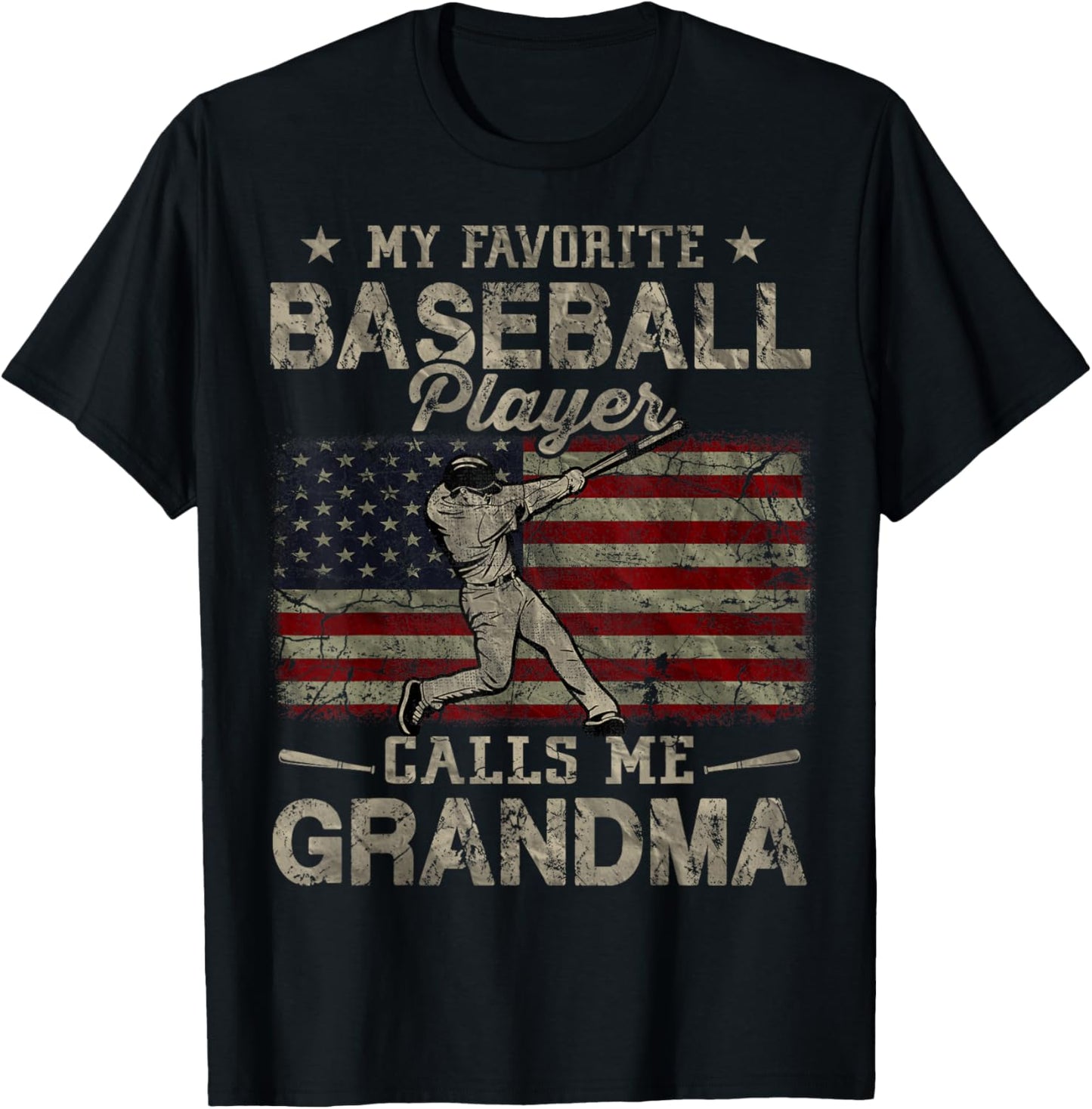 My Favorite Baseball Player Calls Me Grandma Mother's Day T-Shirt - T-Shirt | Black