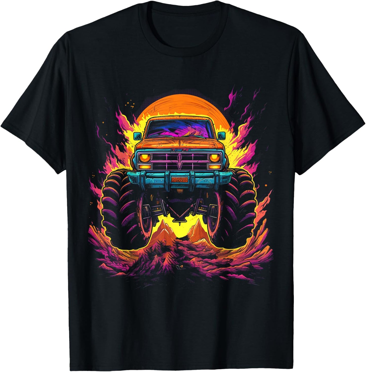 Retro Vintage Monster Truck Retro Sunset Monster Truck Boys T-Shirt - T-Shirt | Black