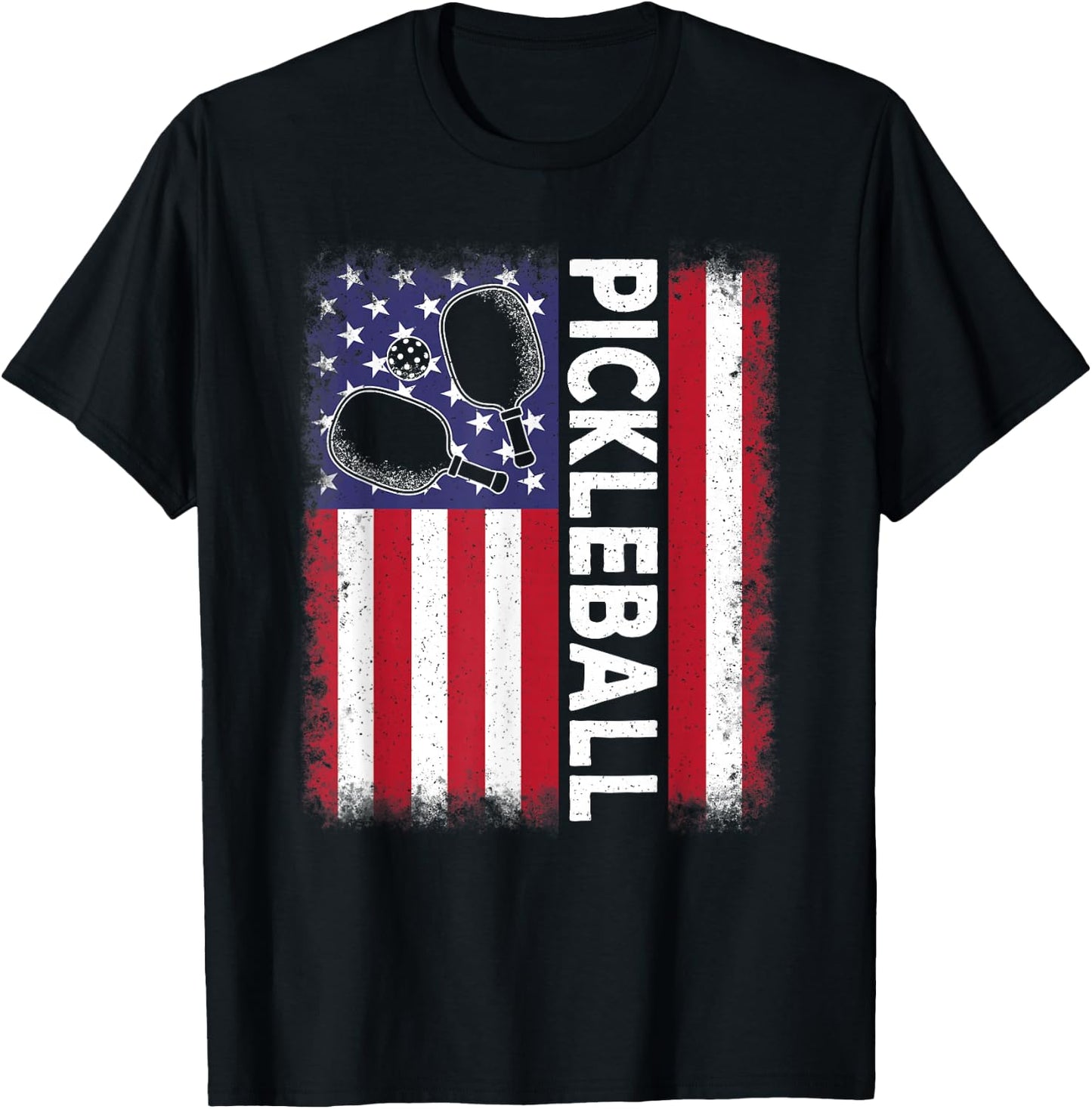 Pickleball American Flag Funny Pickleball Vintage Men Women T-Shirt - T-Shirt | Black