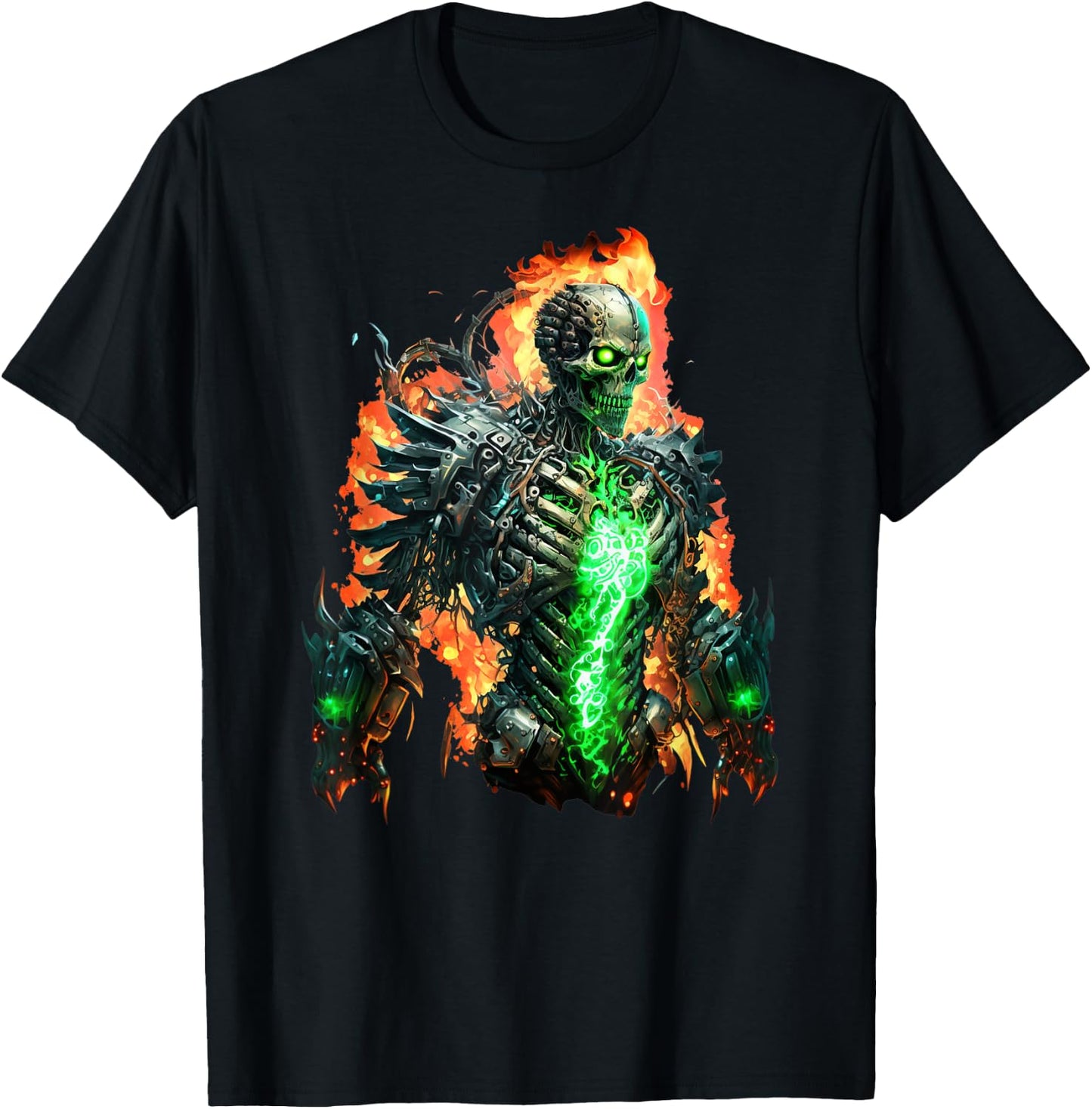 Flaming Skeleton Cyborg Graphic T-Shirt - T-Shirt | Black