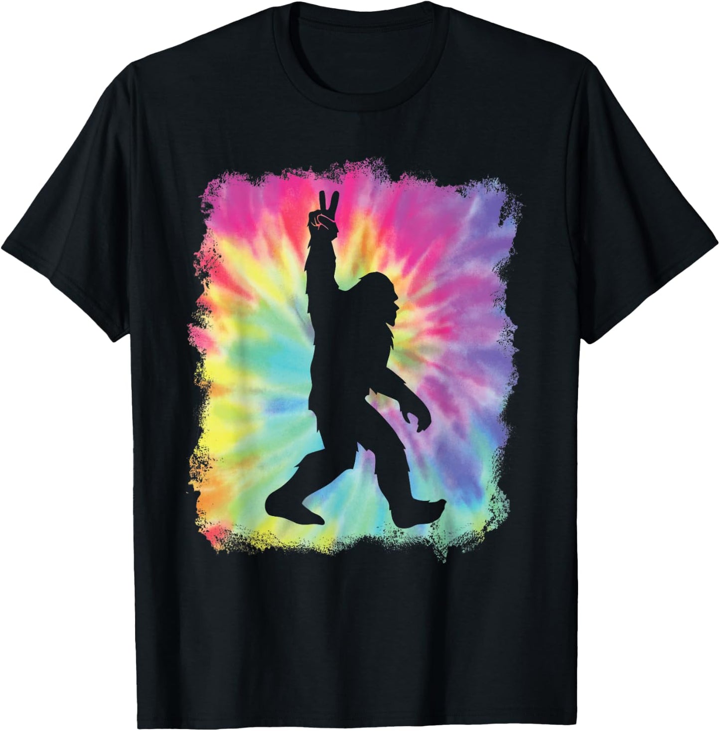 Bigfoot Sasquatch Peace Big Foot Squatch Tie Dye Rainbow T-Shirt - T-Shirt | Black
