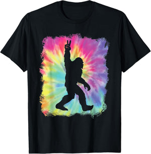 Bigfoot Sasquatch Peace Big Foot Squatch Tie Dye Rainbow T-Shirt - T-Shirt | Black