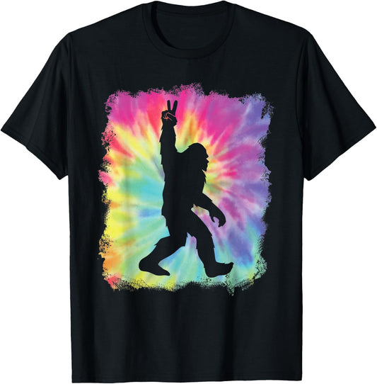 Bigfoot Sasquatch Peace Big Foot Squatch Tie Dye Rainbow T-Shirt - T-Shirt | Black