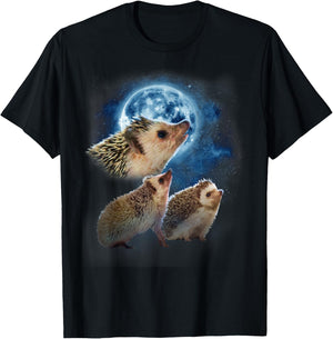 Funny Hedgehog Shirt - Hedgehogs Howling at the Moon T-Shirt - T-Shirt | Black