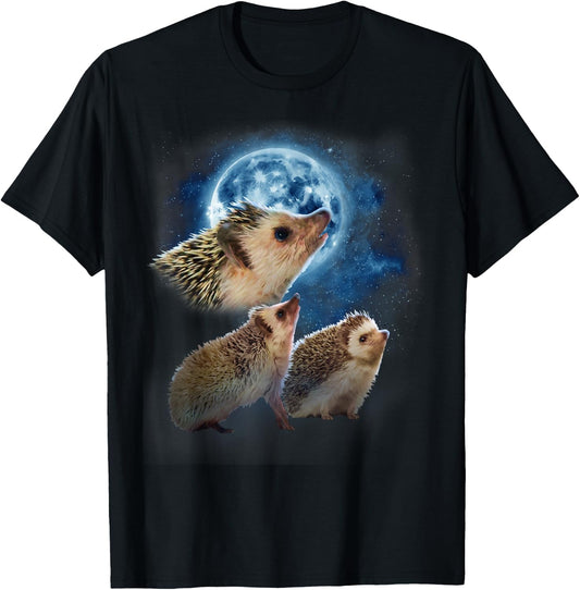 Funny Hedgehog Shirt - Hedgehogs Howling at the Moon T-Shirt - T-Shirt | Black