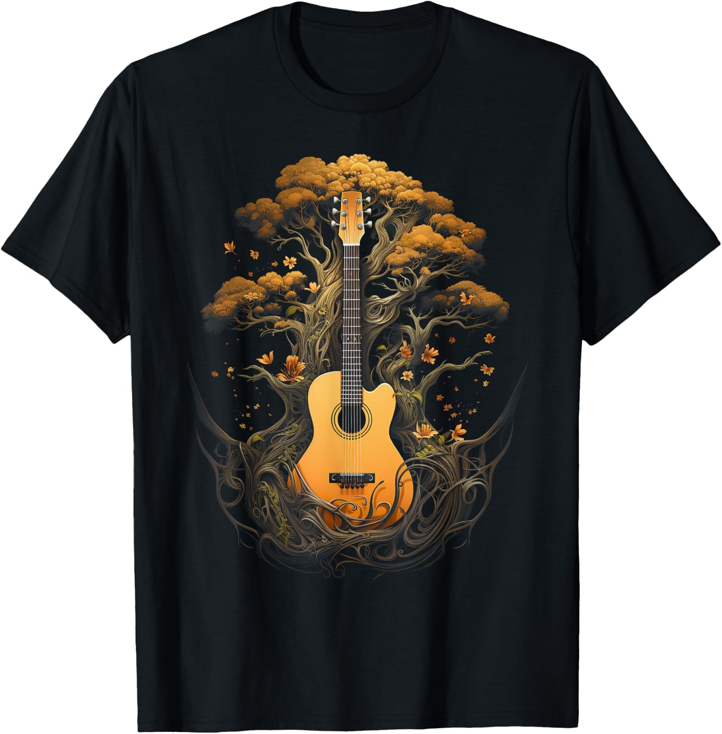 Acoustic Guitar Tree Of Life T-Shirt - T-Shirt | Black