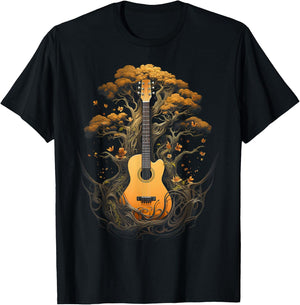 Acoustic Guitar Tree Of Life T-Shirt - T-Shirt | Black